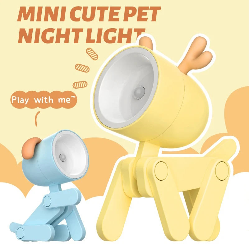 LED Mini Night Light Folding Desk Lamp Warm Yellow Cute Little Deer Puppy Animals Portable Home Decoration Light with Battery