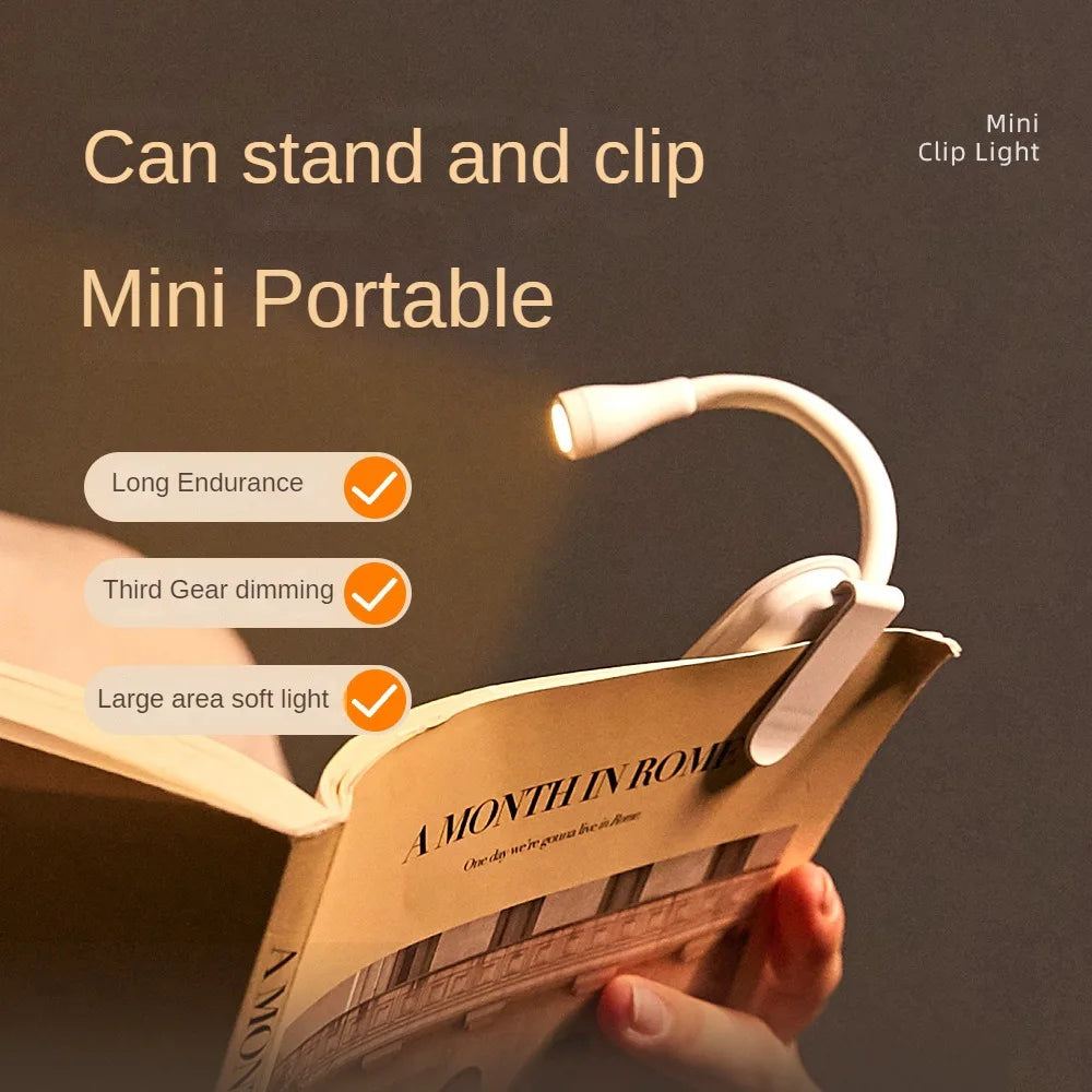 Mini Clip-On Study Desk Lamp Adjustable  LED Eye Protection Book Night Light 360-degree Bendable Hose Night Light Desk Lamps