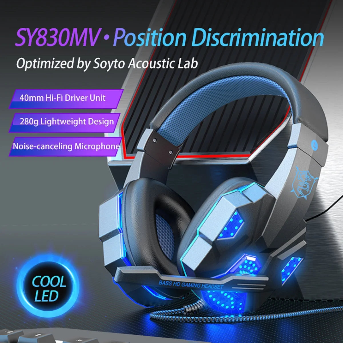 Luxury LED Light Wired Gaming Headphones With Microphone Noise-cancelling Gamer Headset for PC Computer Laptop PS4 PS5 Xbox