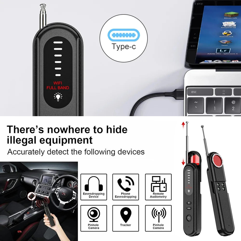 Hidden Camera Detector Anti-Spy Car GPS Tracker Listening Device Bug RF Wireless All Signal Scanner Gadget Security Protection