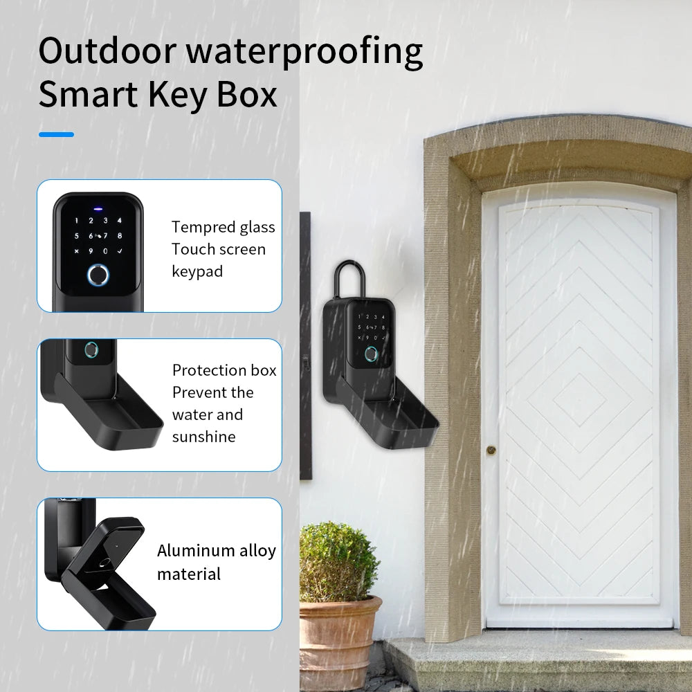 Tuya Smart Life App or TTLock APP Outdoor Waterproof Key Safe Box Security Fingerprint Password Storage Lock Key Box Anti-theft