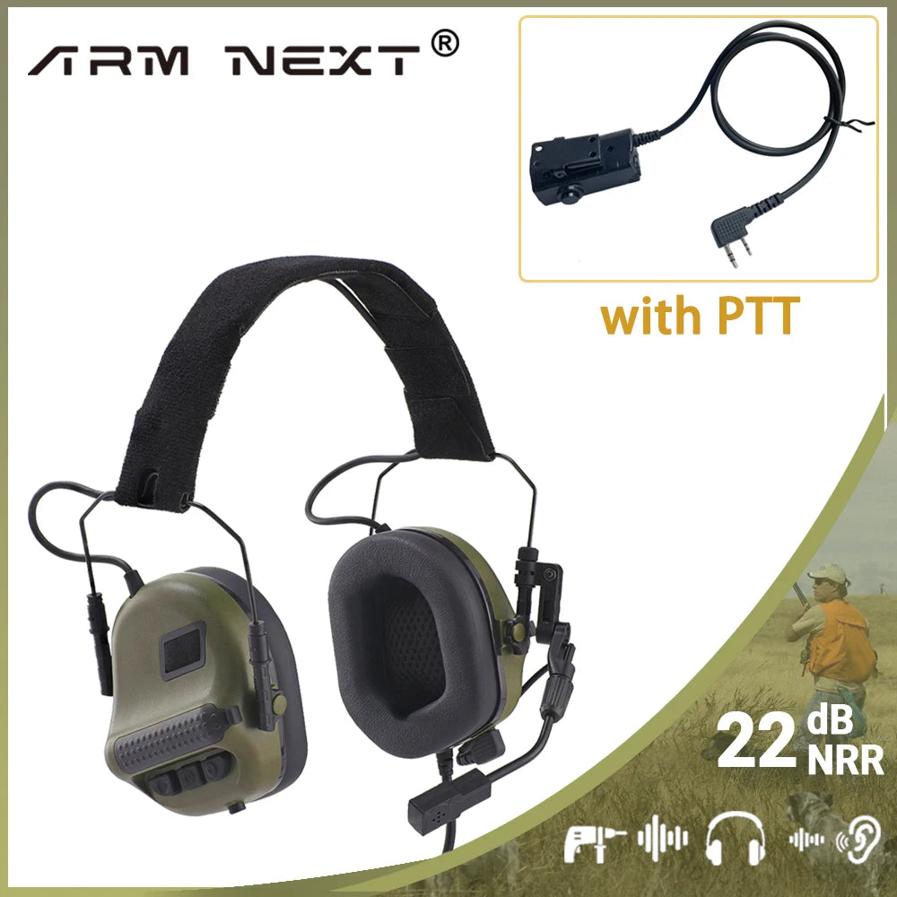 ARM NEXT Tactical Headset and PTT Adapter Set Radio Communication Headphones Active Noise cancelling shooting Headset with Mic