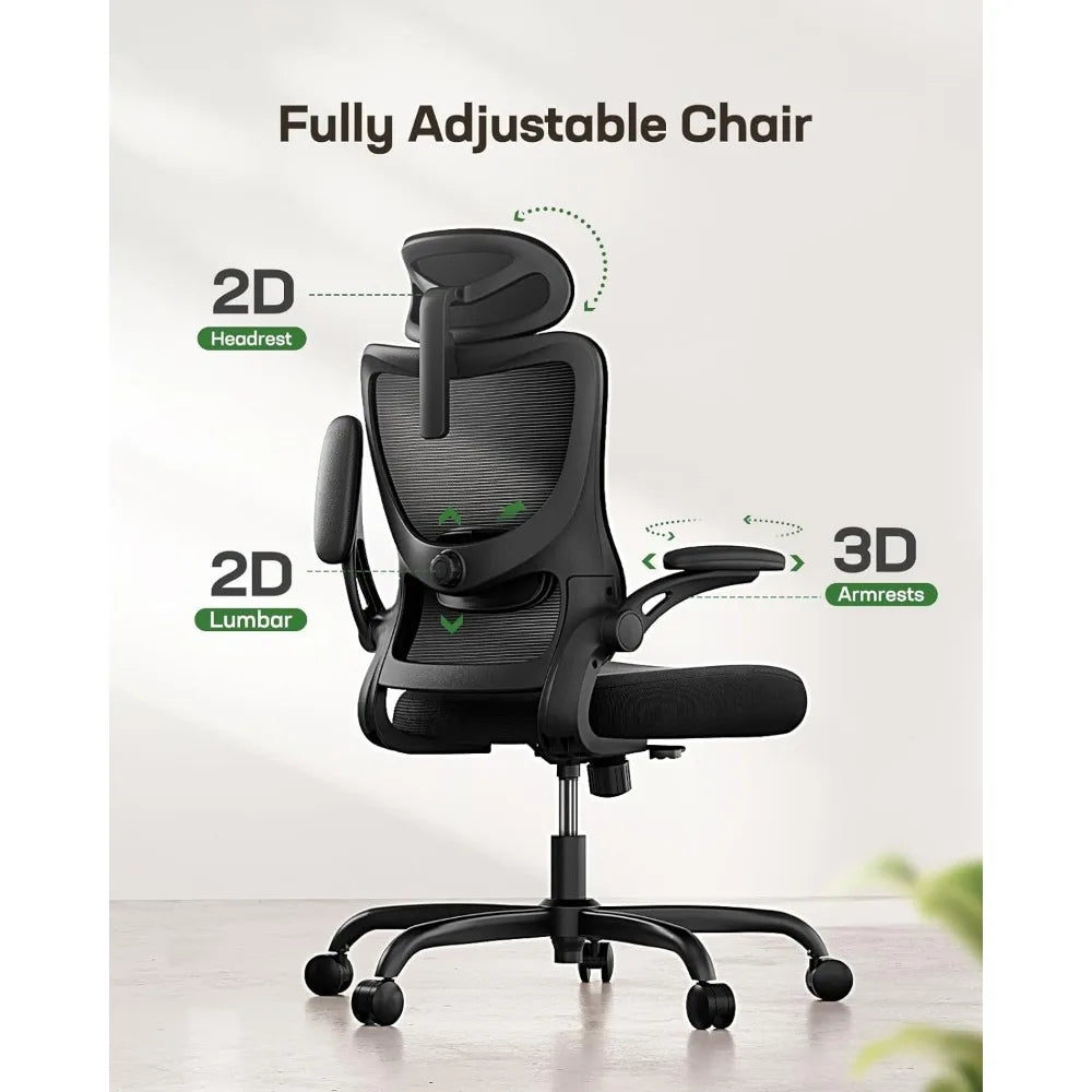 Ergonomic Office Chair: Office Computer Desk Chair with High Back Mesh and Adjustable Lumbar Support Rolling Work Swivel Chairs