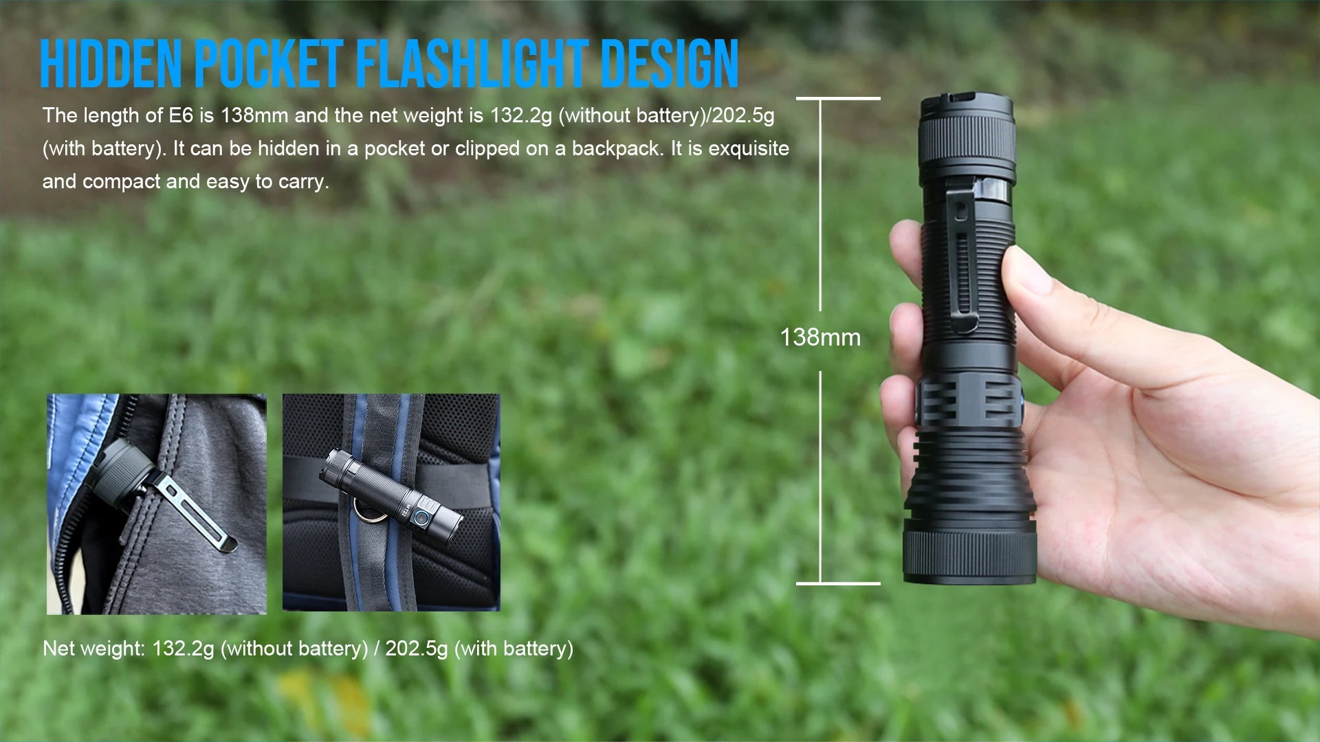 Trustfire E6 Zoomable LED Flashlight 1500Lumens 550M Long Range Rechargeable Torch Potable Light with Power Bank Function Magnet