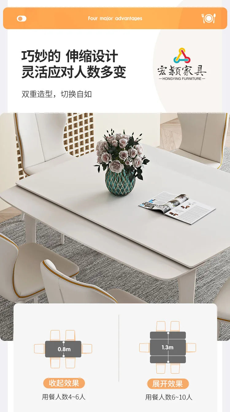 Extendable Poker Dining Table Study Folding Slate Modern Coffee Tables White Simple Tavoli Da Pranzo Kitchen Furniture HD50CZ