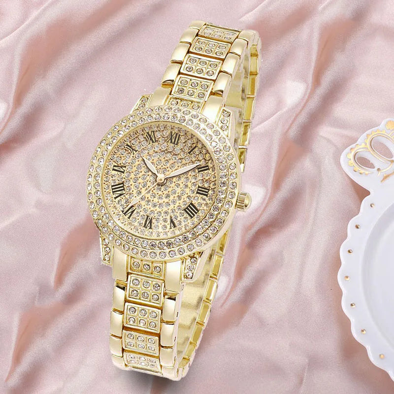 Diamond Women's Watch Set Hip Hop Bracelet & Quartz Wristwatch