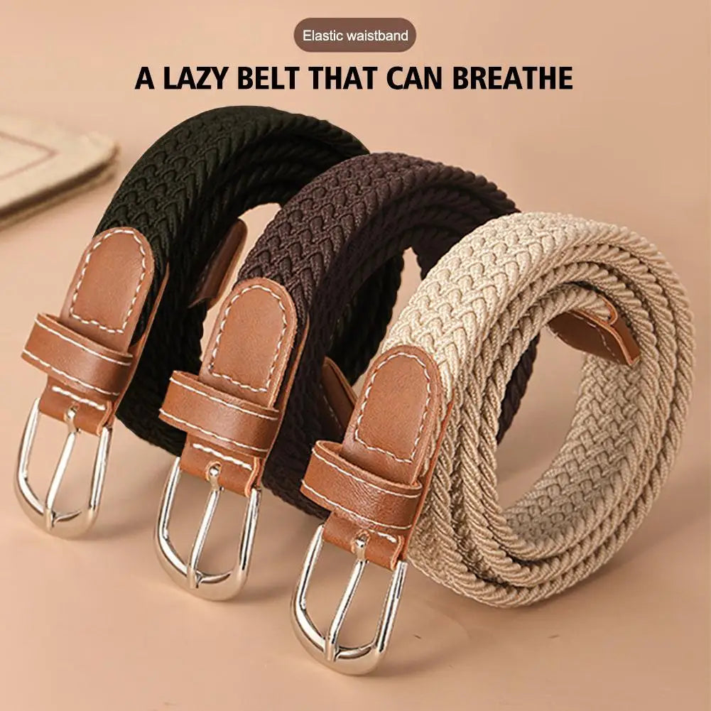 Casual Knitted Elastic Belt For Women Men Pin Buckle Woven Stretch Waist Strap For Jeans Canvas Braided Belts