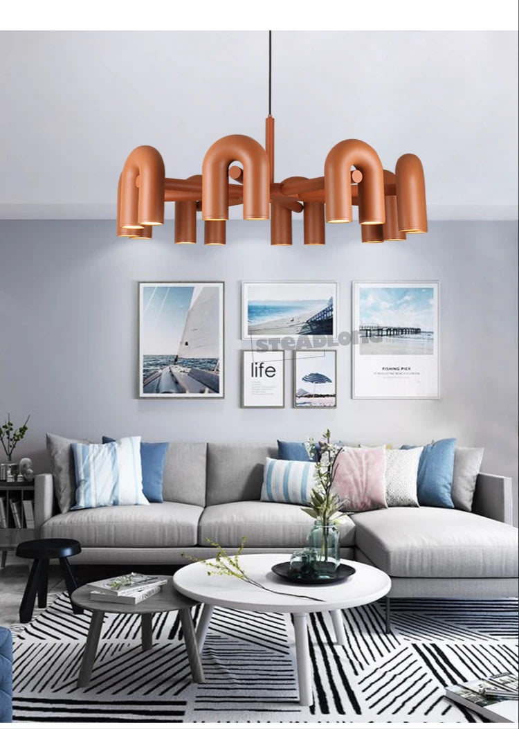 Modern U-shaped Water Pipe Chandelier Designer Personality  Living Room Pendant Lamp Nordic Restaurant Bedroom Hanging Light