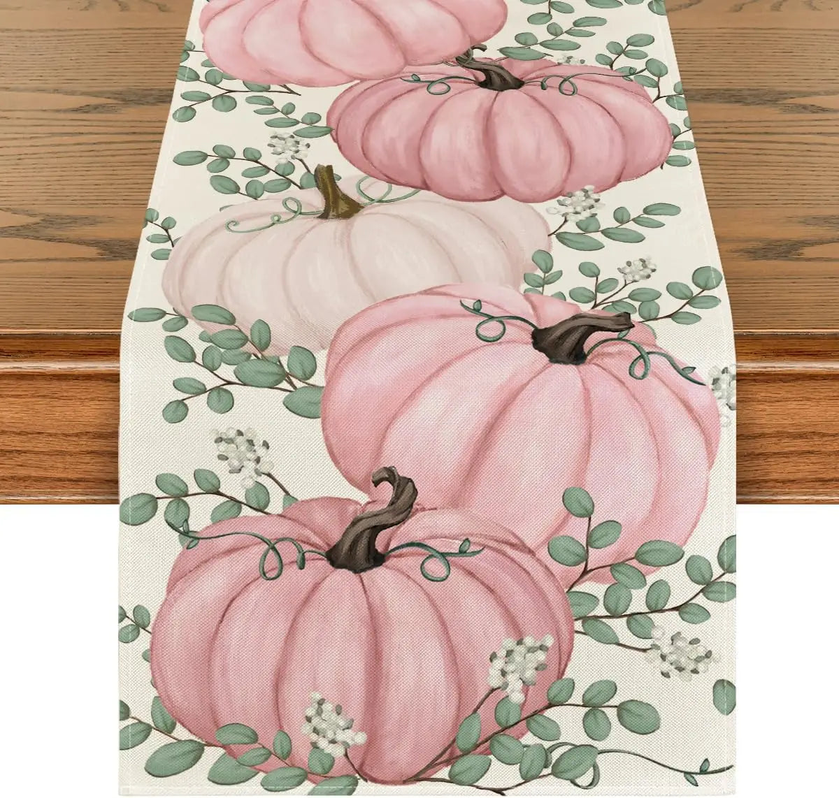 Polka Dot Pumpkins Vine Fall Table Runner Seasonal Autumn Thanksgiving Kitchen Dining Tablecloth Decoration for Home Party Decor