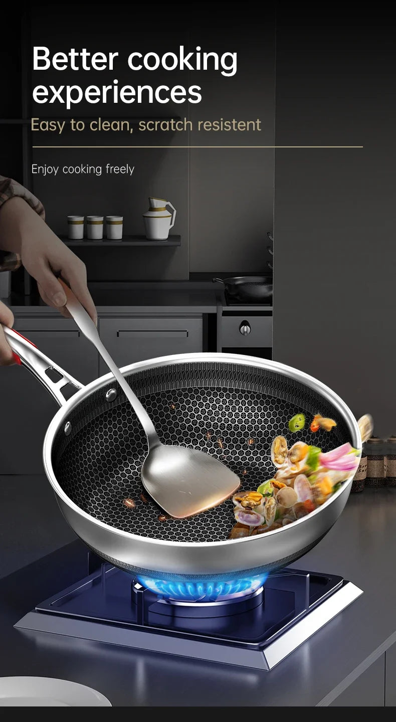 Non-stick wok 28cm 316L stainless steel frying pan chinese wok honeycomb nonstick bottom high end kitche kitchen cookware