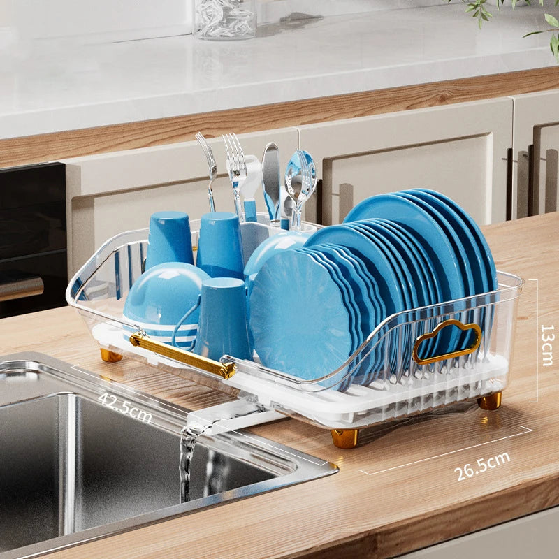 Luxury Dish Drying Rack Eco-friendly Drainer Rack With Drain Basket Tableware Bowl Organizer Kitchen Utensils Dish Storage Rack