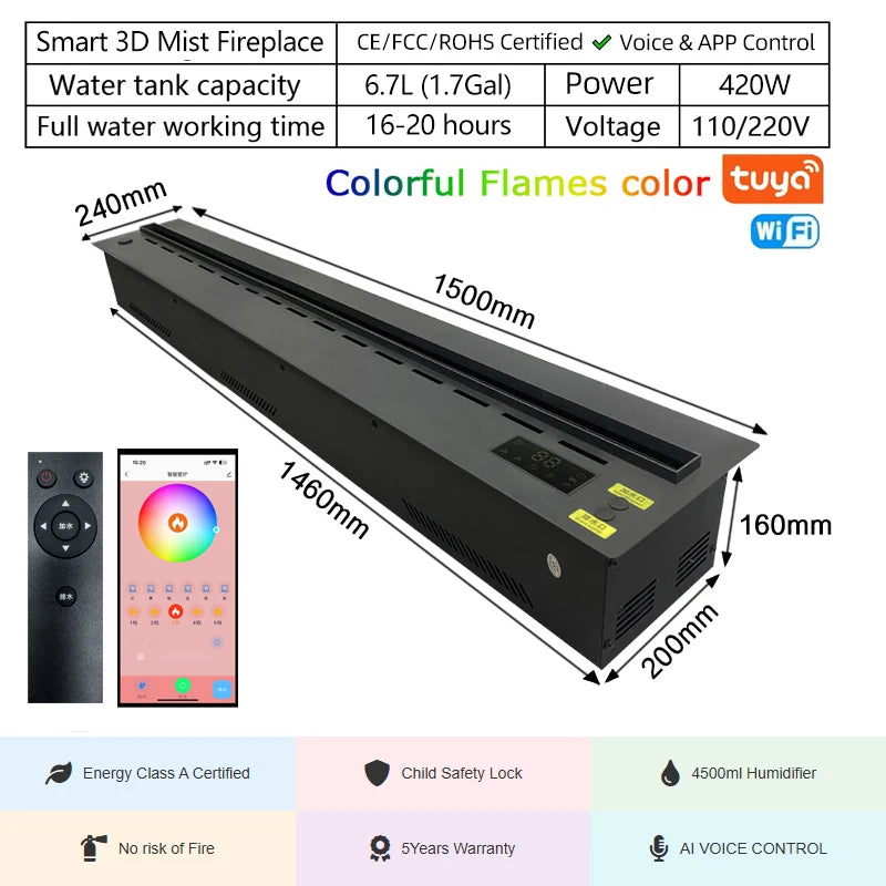 LumiGlow Smart Electric Fireplace