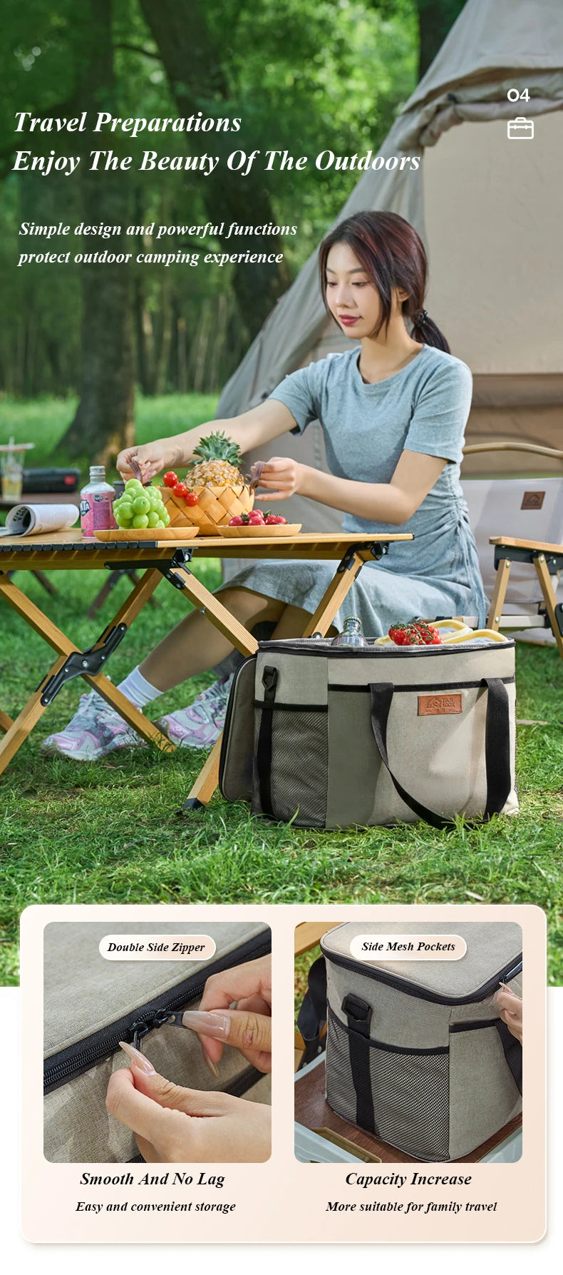 30L Camping Soft Cooler Bag Large Insulated Picnic Lunch Bag Cooling Bag with Hard Liner for Outdoor BBQ Family Activities