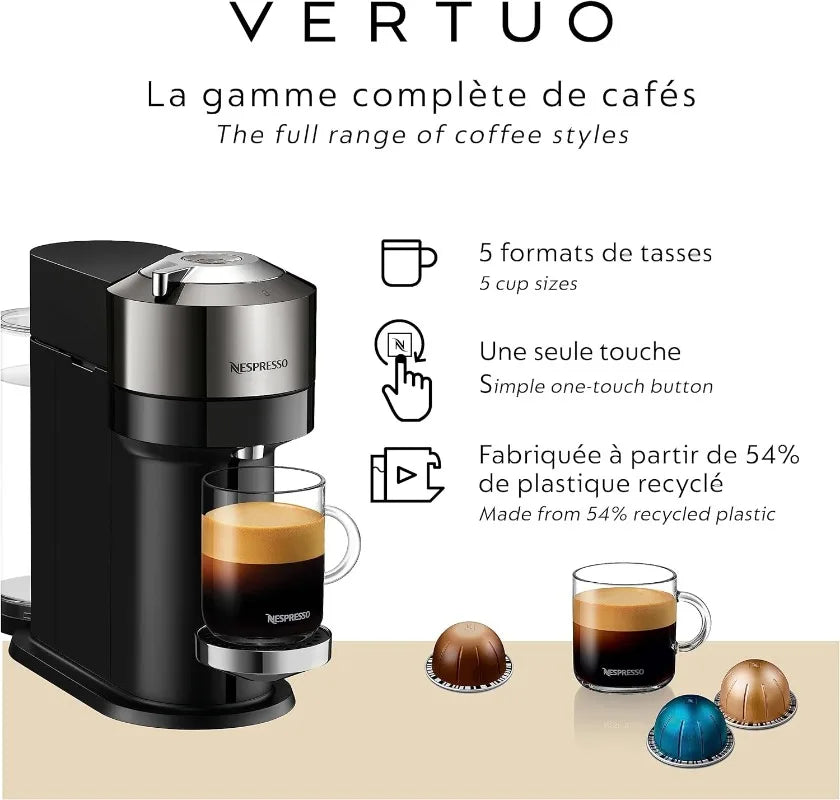 Nespresso Vertuo Next Deluxe Coffee and Espresso Maker, Pure Chrome with Aeroccino Milk Frother,1.1 liter, Black,Dark Chrome