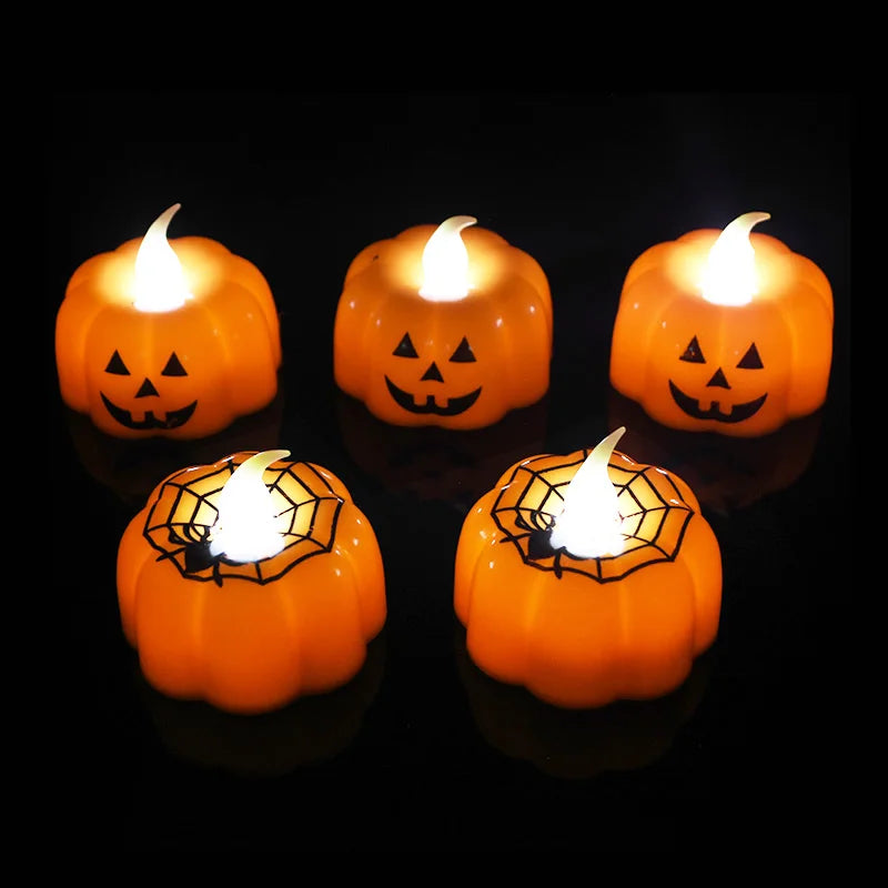 6Pcs/lot LED Pumpkin Light Halloween Decoration Ornaments Flickering Flameless Nigh Lamp Holloween Party Decoration Supplies