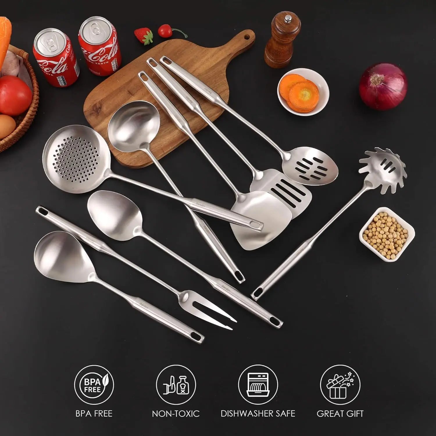 18/10 Stainless Steel Kitchen Utensils Set – 9-Piece Cooking & Serving Tools