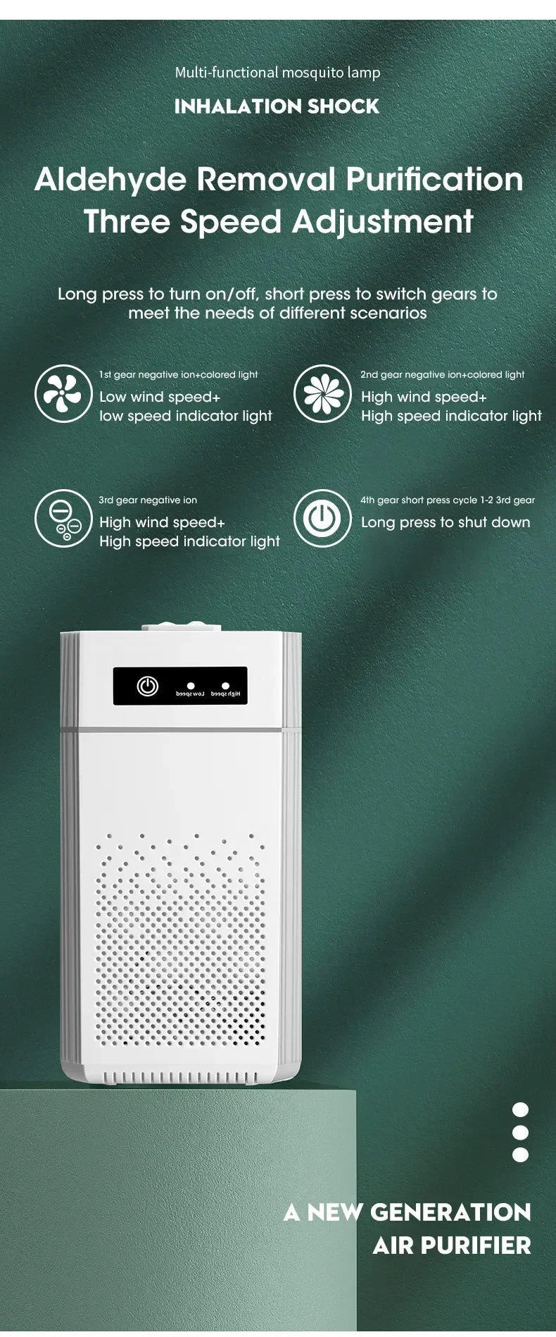 Smart Air Purifier Negative Ions Generator H12 HEPA Filter Purification Intelligent Desktop Air Purifier