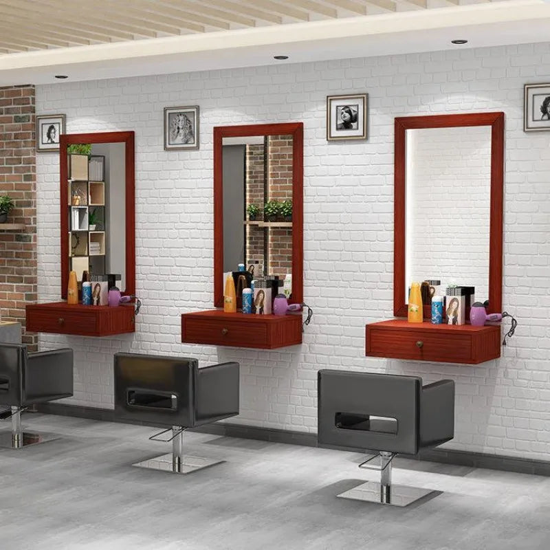 Barber Shop Decorative Mirrors Hair Salon  Cabinet Countertop Integrated Wall-mounted Barber Shop Hair Salon Mirror Home Decor