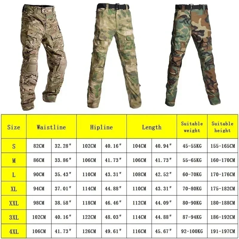 Outdoor Men Combat Pants +Knee Pads Tactical Pant MultiCam CP Hiking Camo Pants Work Hunting Clothes Wear Resistant Multi-pocket