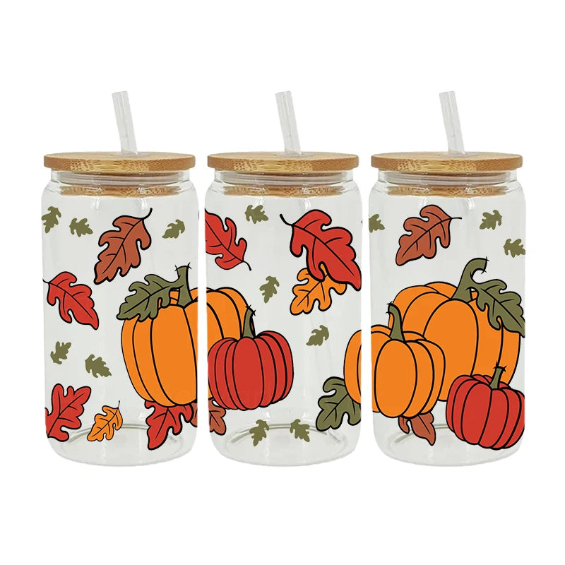 UV DTF Transfer Sticker Fall Theme For The 16oz Libbey Glasses Wraps Cup Can DIY Waterproof Easy To Use Custom Decals D3753