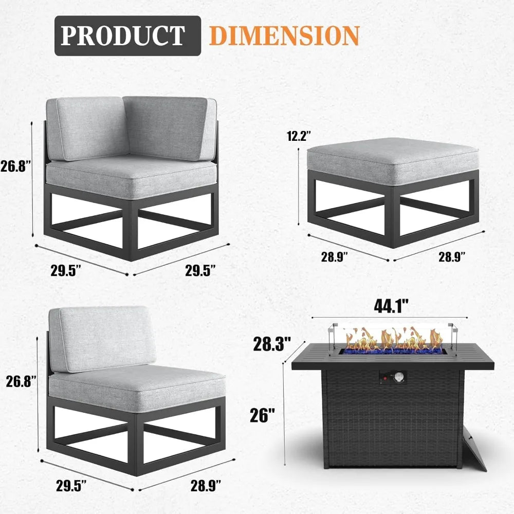 11-Piece Aluminum Patio Furniture Set with Propane Fire Table