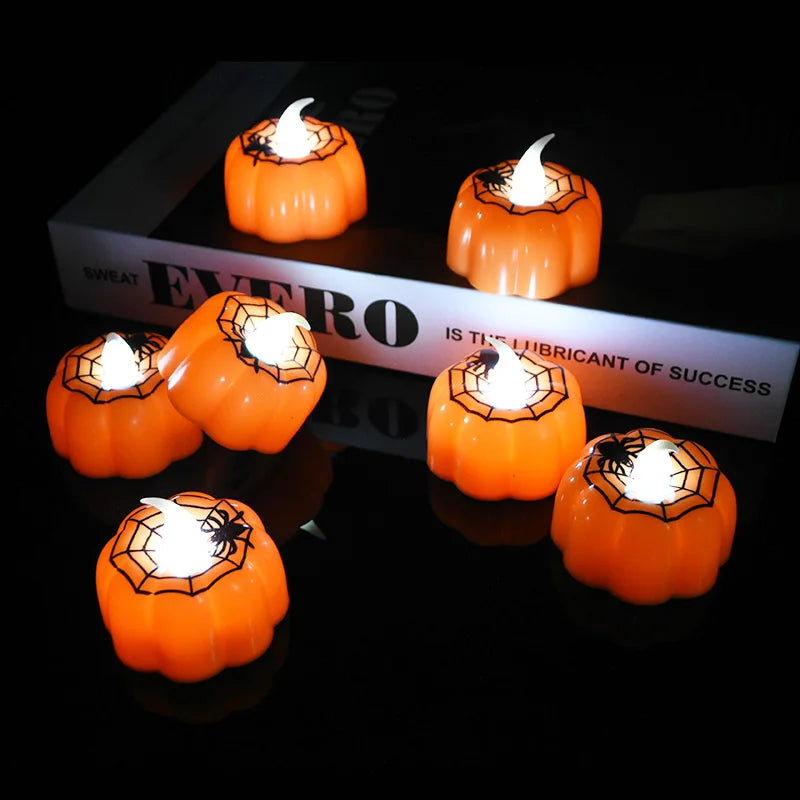 6Pcs/lot LED Pumpkin Light Halloween Decoration Ornaments Flickering Flameless Nigh Lamp Holloween Party Decoration Supplies