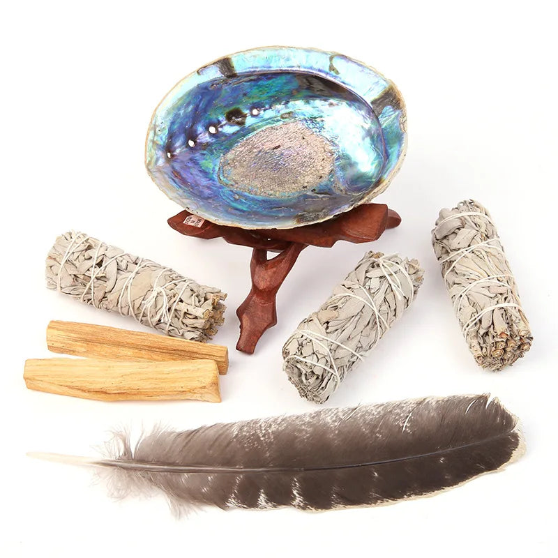 Palo Santo White Sage Stick Set with Abalone Shell Smudge Stick Wand for Spiritual Incense Sticks Burning Aromatherapy Energy