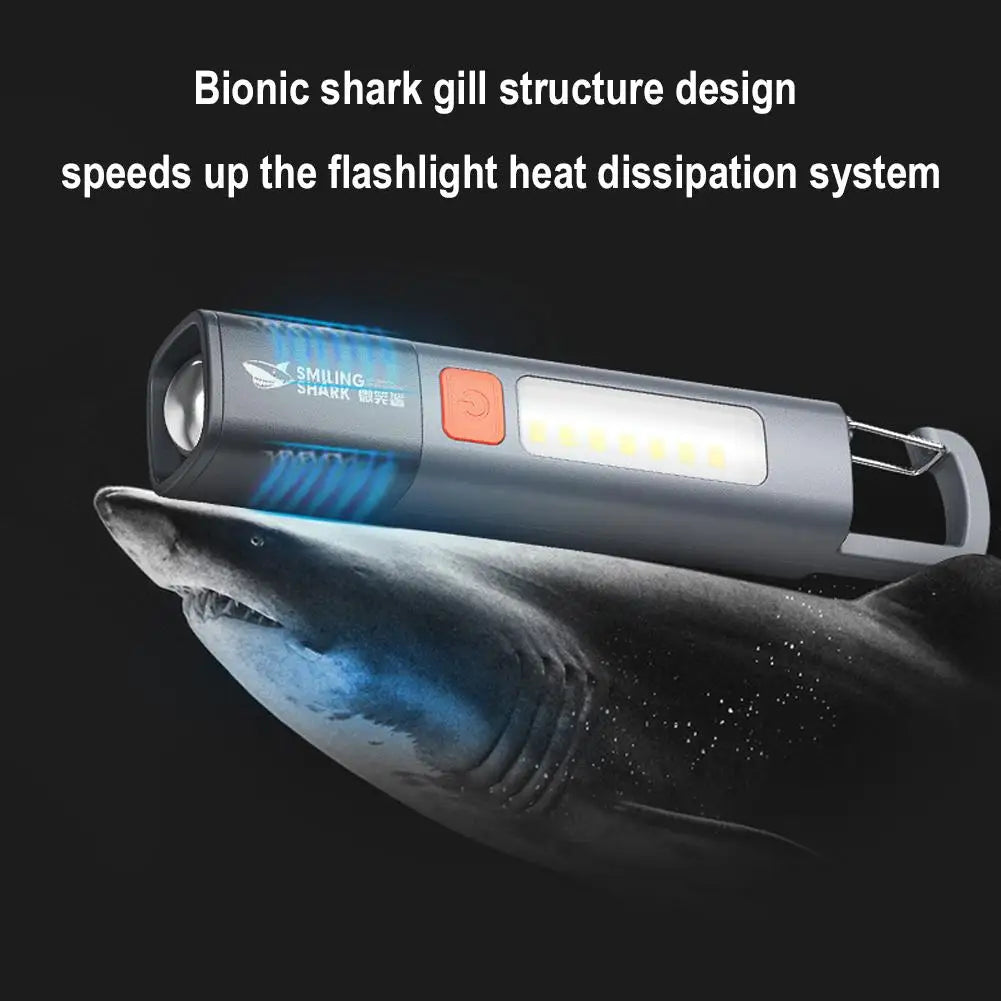 Smiling Shark SD1023 LED Torch Light XPE Super Bright Flashlight with Hook Camping Light USB Rechargeable Zoomable Waterproof