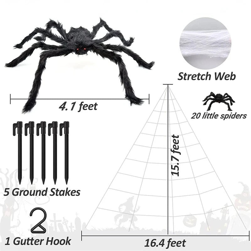 Giant Spider Huge Spider Web Halloween Decoration Props Haunted Indoor Outdoor Spooky Plush Large Araneid Prank Trick Supplies