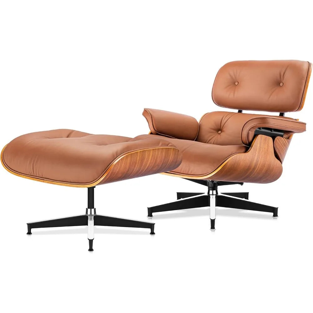 Mid-Century Modern Leather Lounge Chair & Ottoman