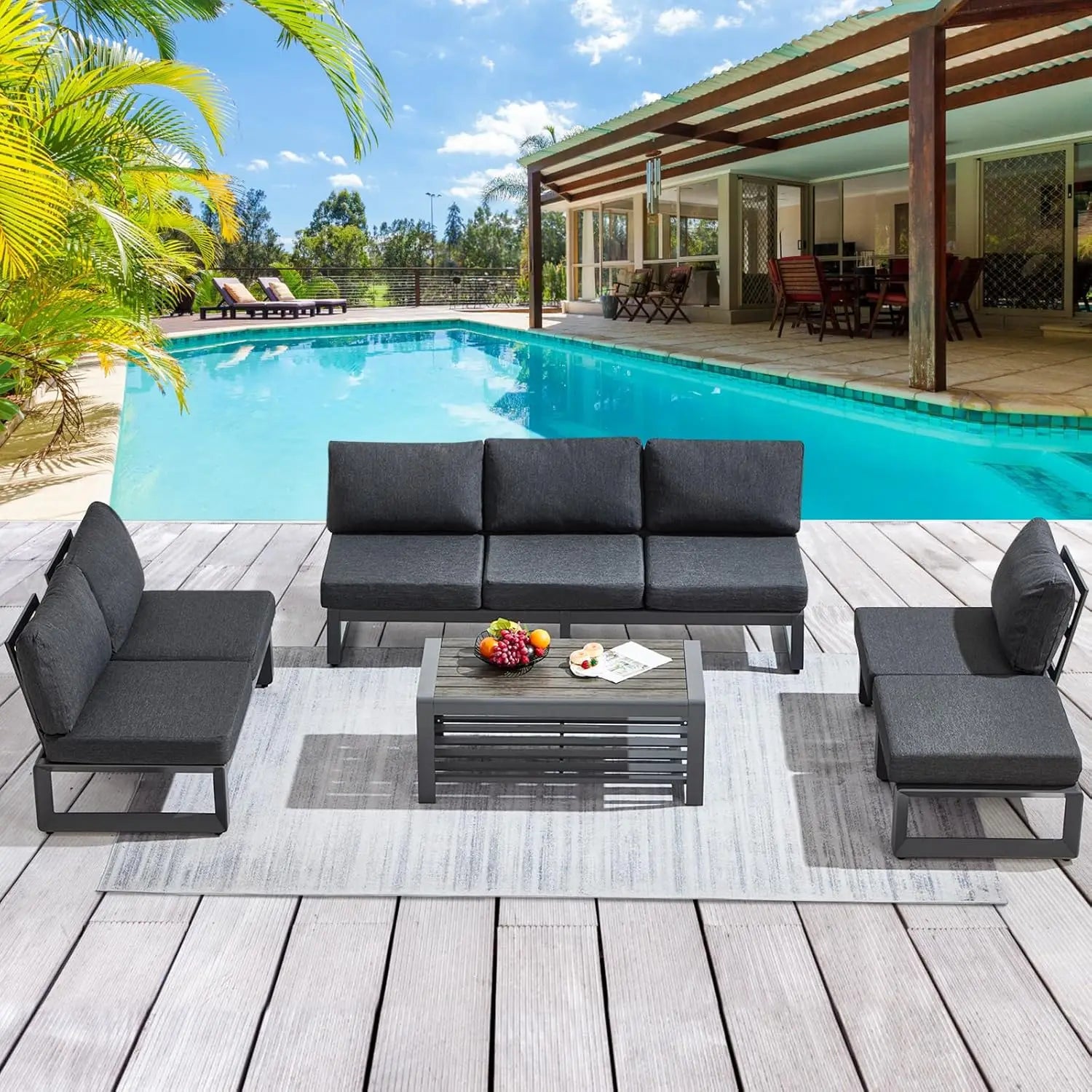 6 Pcs Modern Aluminum Patio Furniture Set with Coffee Table Outdoor Luxury Conversation Sofa Set