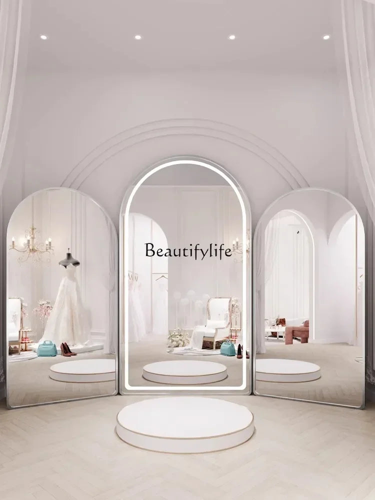 Three-Fold Wedding Shop Special Fitting Full Body Floor Mirror Dress Hall Large Mirror Light Luxury