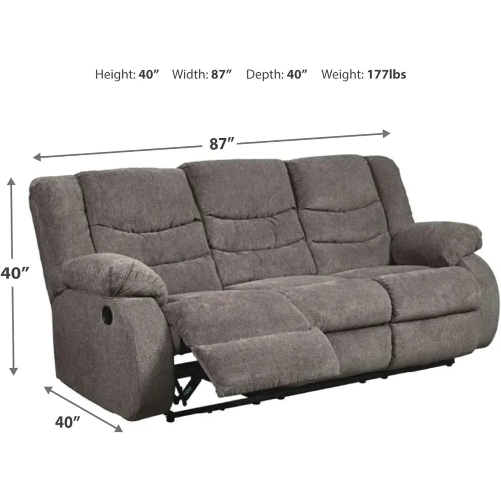 Tulen Modern Manual Pull Tab Reclining Sofa, Dark Gray