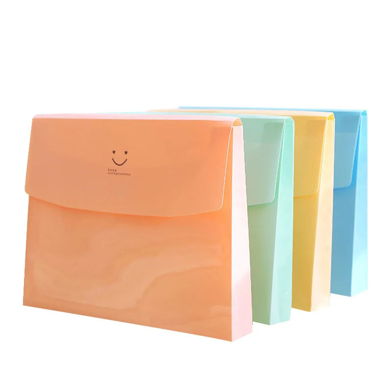 Kawaii Smile Face Waterproof  PVC File Folder 5 Layers Document Bag Office Stationery School Supplies