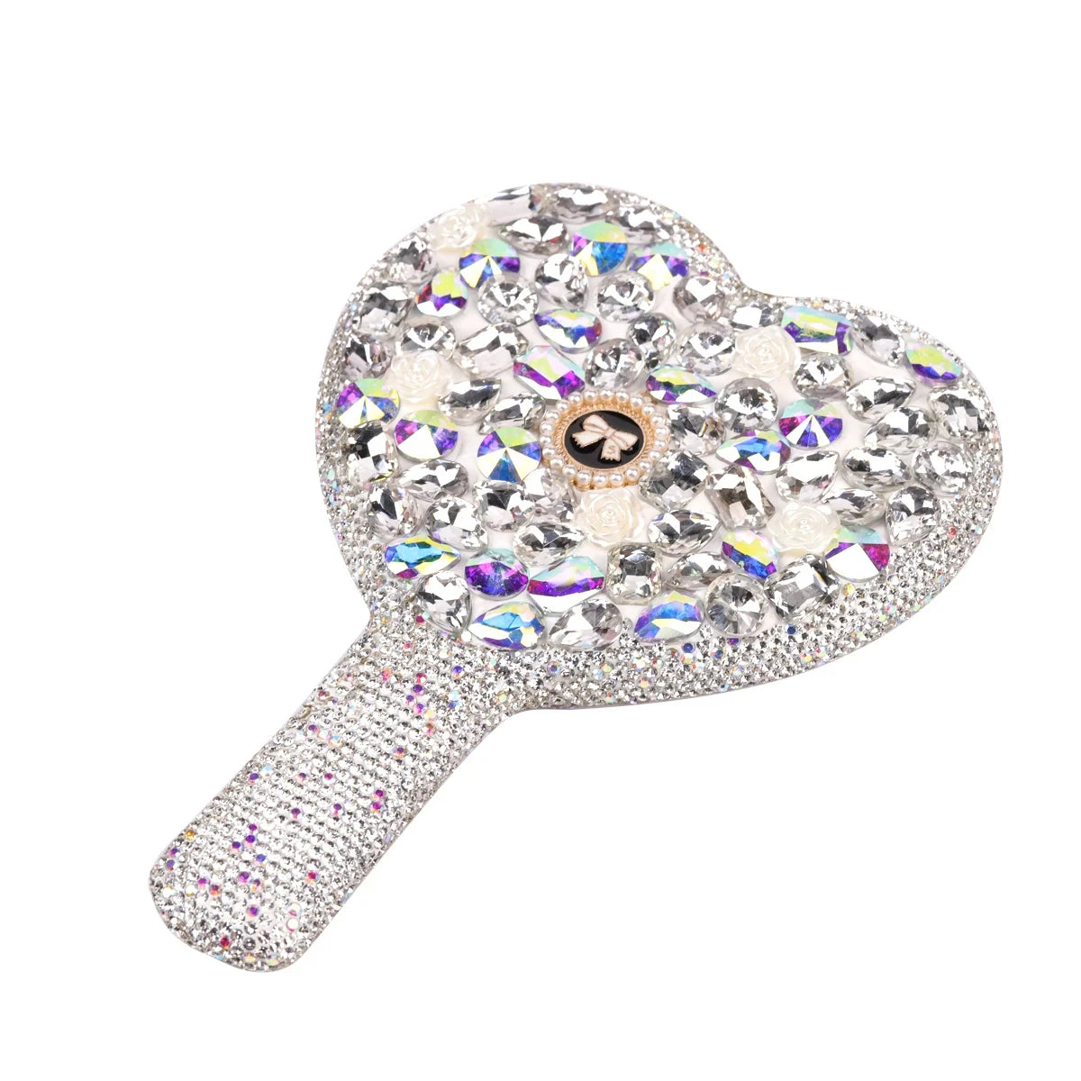 Luxury Diamond Hand Mirror Love Heart Mirror Female Handle Makeup Cosmetic Beauty Tools Handheld Vanity Make Up Mirror For Girls