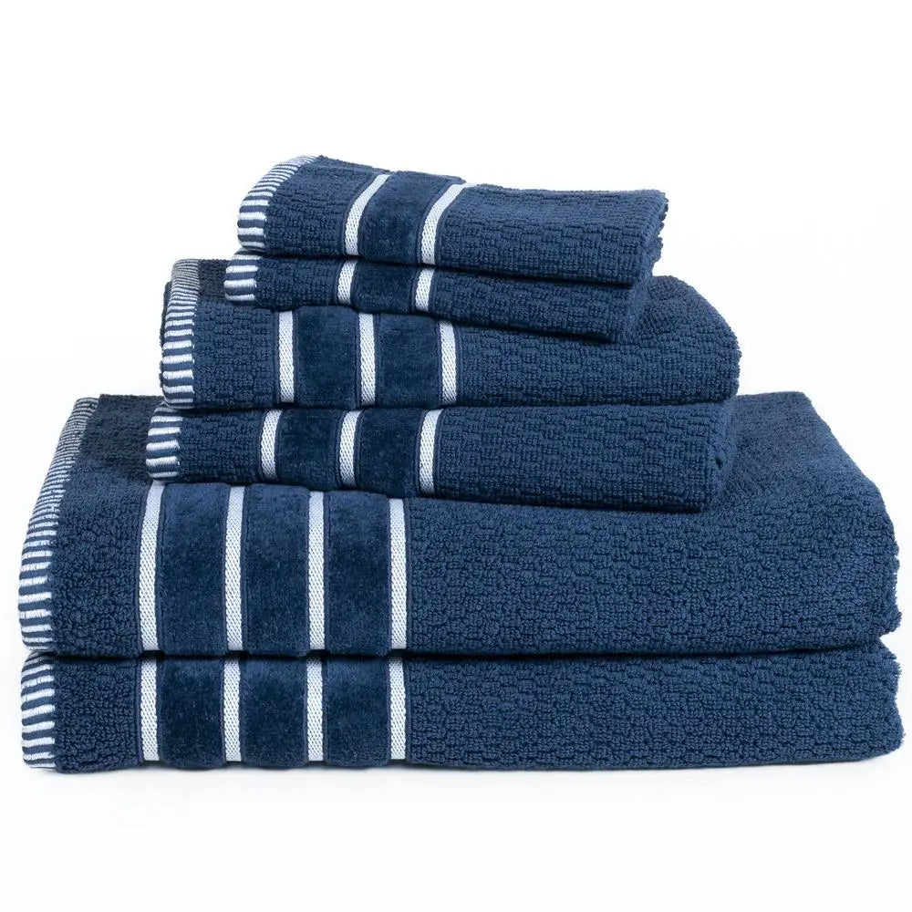 Luxurious Navy Bathroom Towel Set 6-Piece Combed Cotton Absorbent Loop Design Easy Care Towel Set