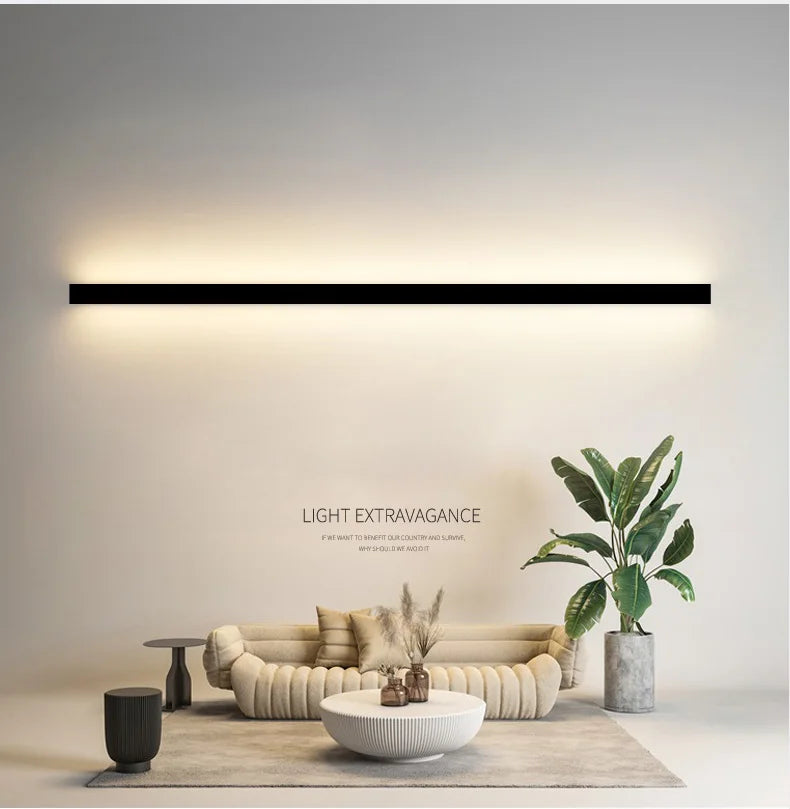 Wall lamp bedroom bedside Lights nordic decorative luminaires line minimalist light long strip black background wall light Room