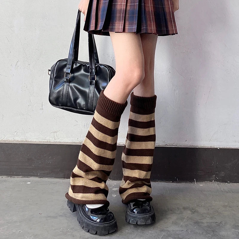 Autumn Winter Knitting Striped Stockings Warm Wool Horn Sock Leg Cover JK Stacking Sock Japanese Korean Style Women's Socks