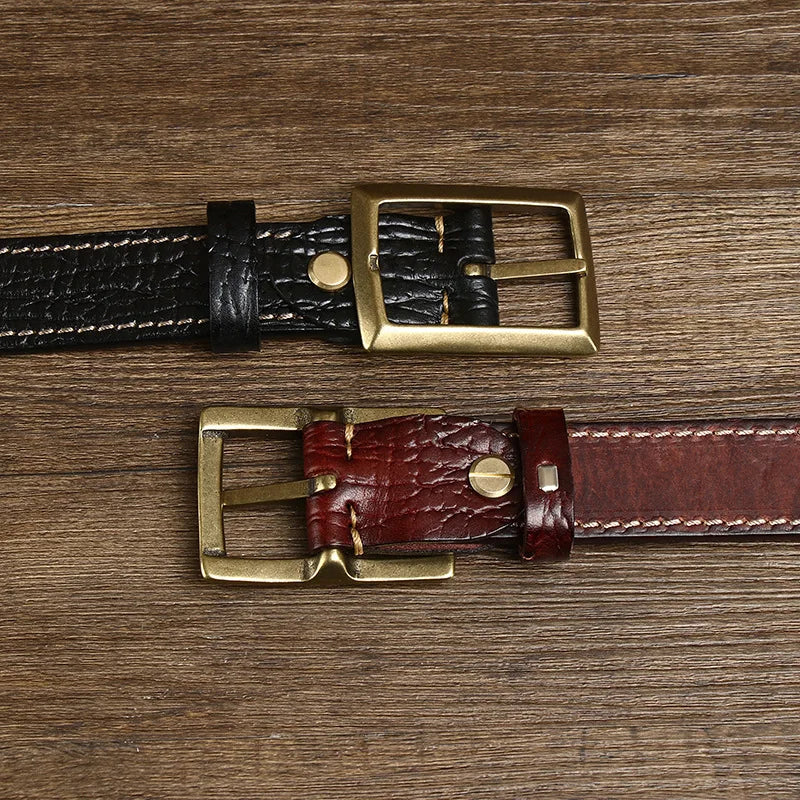 Men's Fashion Plaid Cowhide Belt