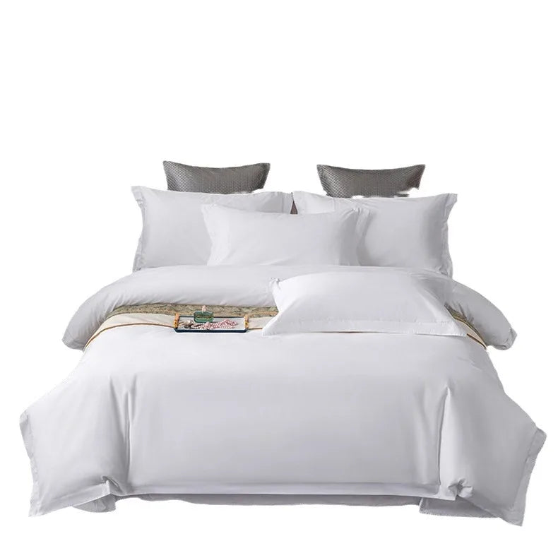 Hotel 4-piece set of homestay bedding, 60 count cotton white satin duvet covers, bed sheets, hotel linen