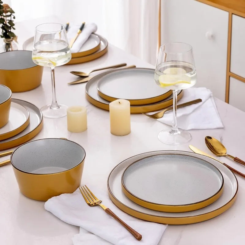 AmorArc Dinnerware Sets of 4,Modern Stoneware Plates and Bowls Sets