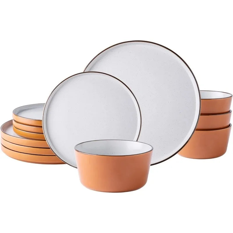 AmorArc Dinnerware Sets of 4,Modern Stoneware Plates and Bowls Sets