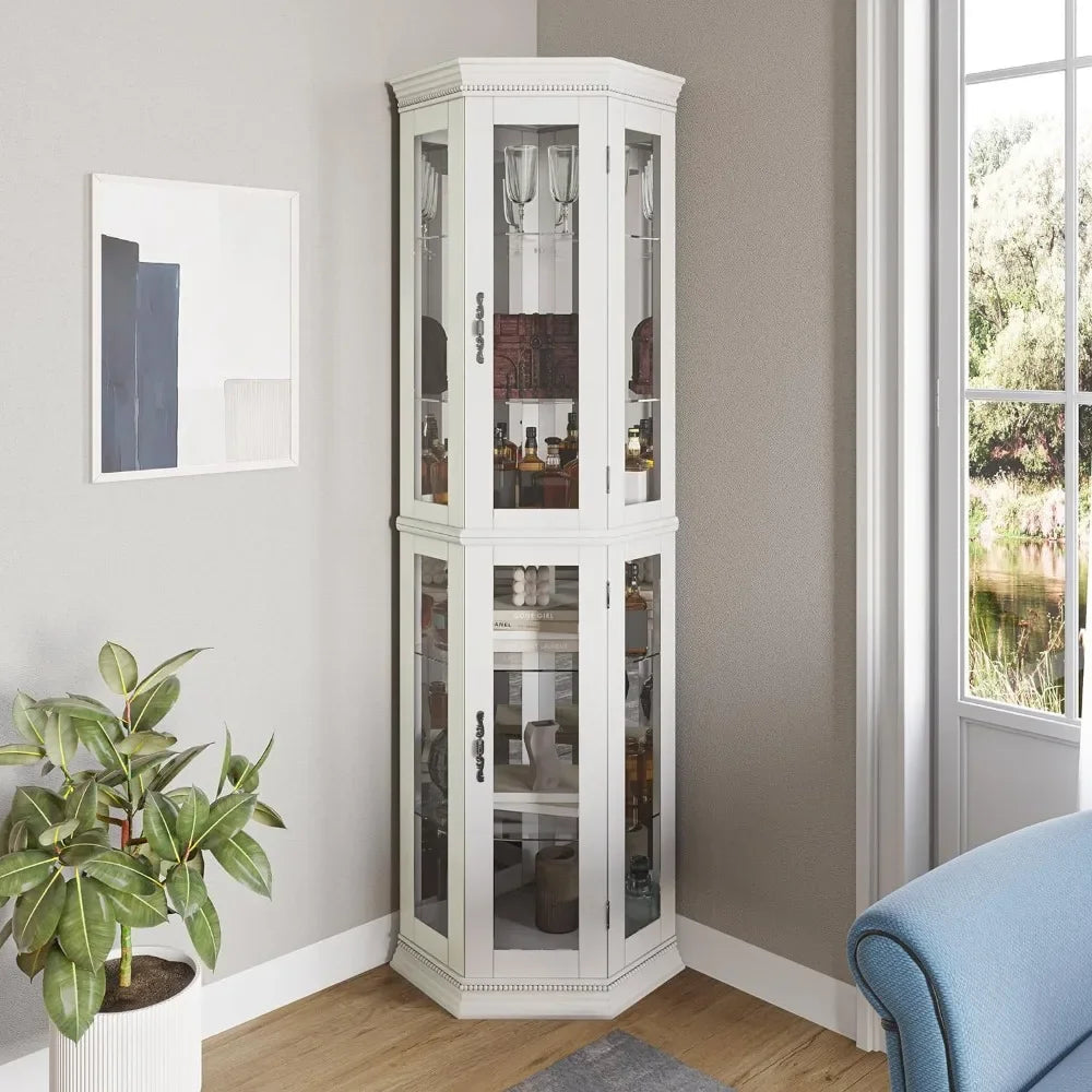 Glass Display Cabinet with Lights – Wooden Corner Storage Unit